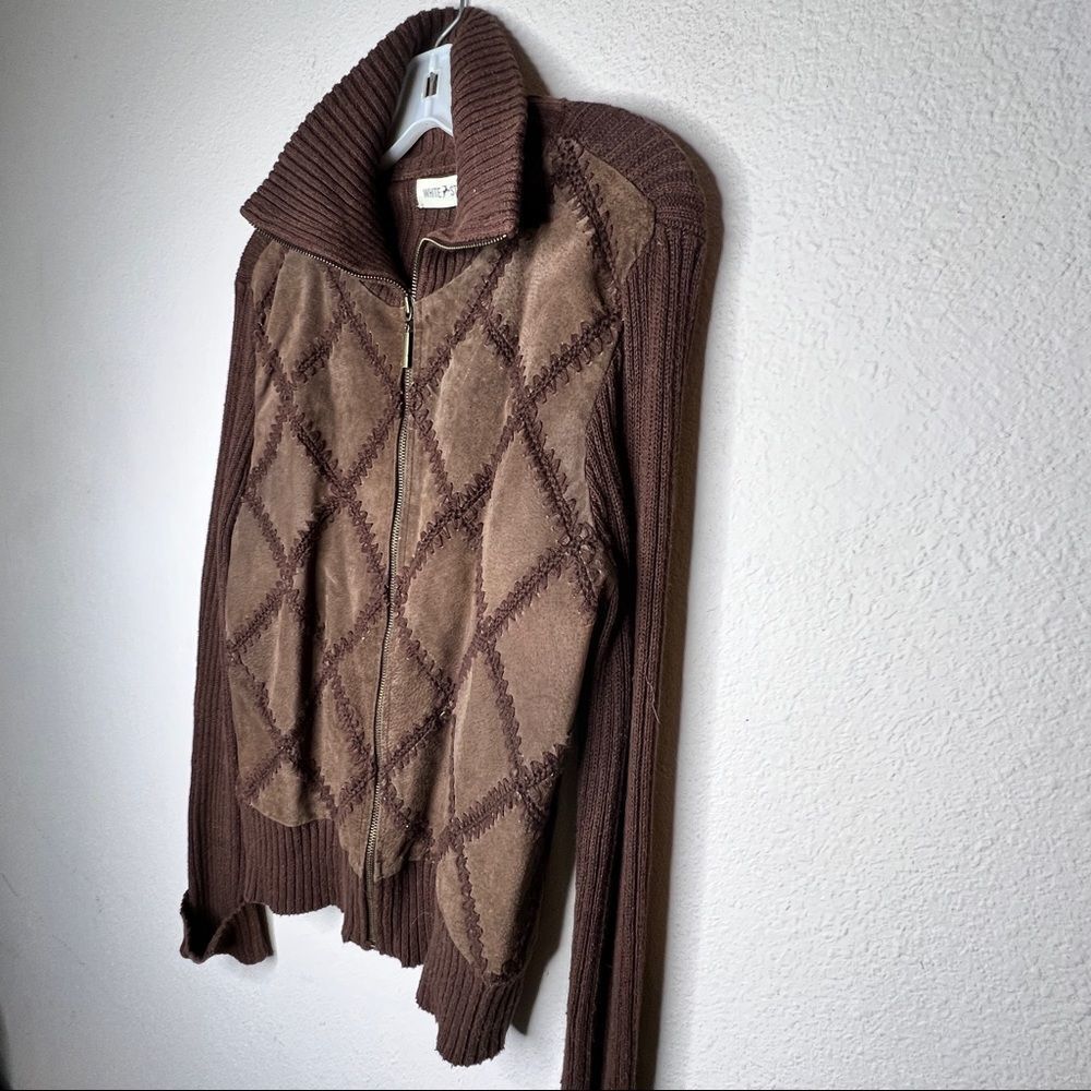Vintage White Stag Patchwork Suede Zip Sweater - image 4